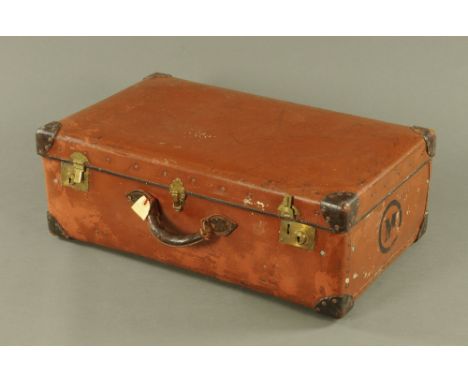 A vintage suitcase, with leather bound corners.  30 cm x 77 cm x 47 cm.