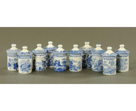 A collection of ten Spode "The Spode Blue Room collection" spice jars.  Height 11.5 cm (see illustration). CONDITION REPORT: 
