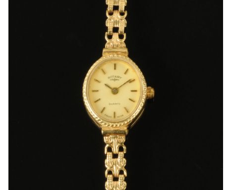 A 9 ct gold cased ladies Rotary wristwatch, with 9 ct gold bracelet.  10.4 grams gross.