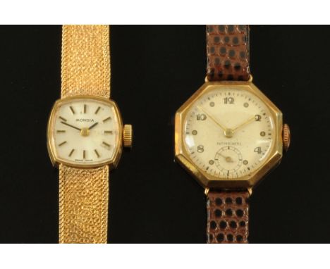 A 9 ct gold cased Mondia ladies wristwatch, with 9 ct gold bracelet, manual, gross weight 18.9 grams, together with a 9 ct go