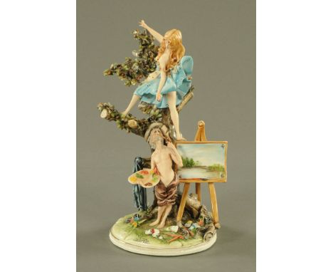 A Capodimonte figure group "Il Fico" modelled by Tiziano Galli.  Height 30 cm. CONDITION REPORT: The structure is sound with 