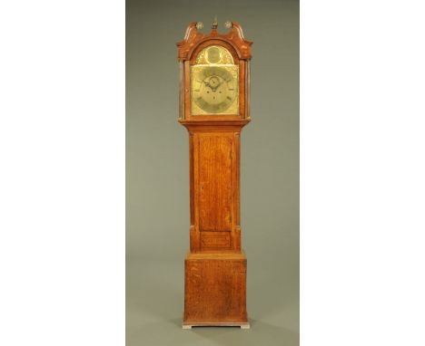 A George III oak longcase clock by David Lion Biggar, with two train striking movement with subsidiary seconds dial and date 