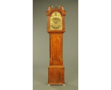 A George III oak longcase clock by David Lion Biggar, with two train striking movement with subsidiary seconds dial and date 