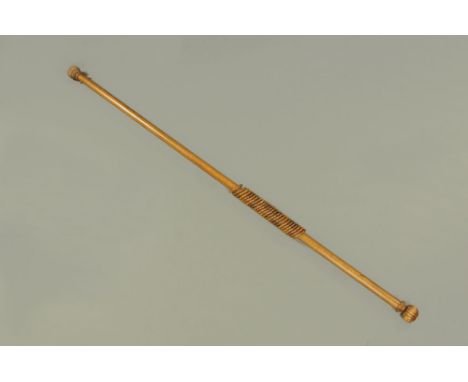A long country house style oak curtain pole, complete with ends and rings.  Length 284 cm.
