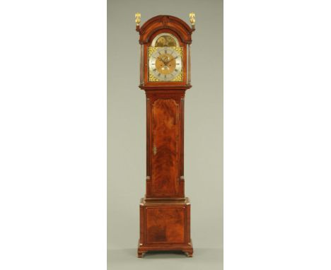 A George III mahogany longcase clock by John Player Reading, with two train striking movement, the hood with broken arch pedi