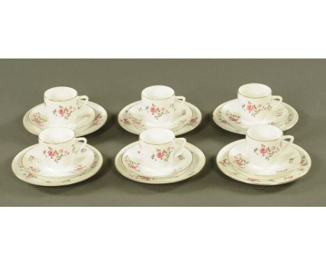 A Victorian rose patterned part tea service, 6 cups, 6 saucers, 6 plates.