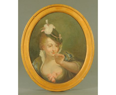 An oil painting on canvas late 19th century, portrait of a lady.  59 cm x 48 cm, oval, framed.