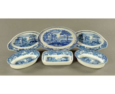 Six Spode Italian serving dishes, all oven to table ware.  Largest length 36 cm.