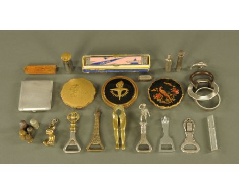 A Hohner mouth organ, Mickey Mouse fob etc.