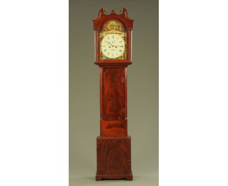 An early 19th century mahogany longcase clock, with painted dial and two train striking movement marked Robert Jardine Bathga