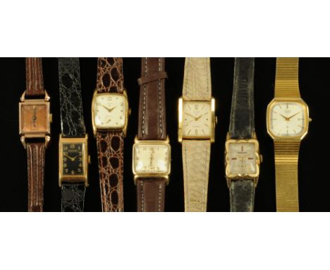 A collection of seven vintage wristwatches, principally Art Deco, three Elgin, Hamilton, Hawthorne, Citizen and Bulova.
