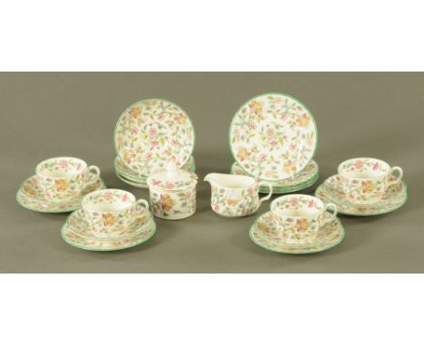 A small quantity of Minton Haddon Hall tea ware, comprising 4 cups, 8 saucers, condiment holder, cream jug and 8 small plates