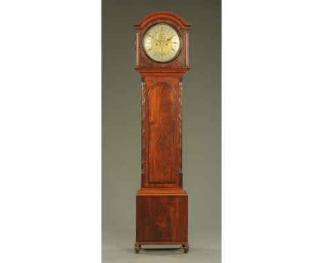 A Regency mahogany Scottish longcase clock, with circular silvered brass dial and eight day striking movement and with long t