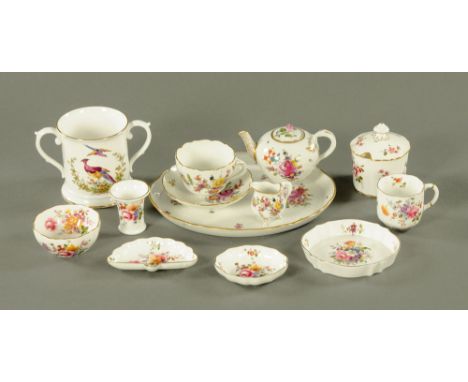 A continental porcelain tea set, comprising tray, cup saucer, teapot and milk jug, together with other similar items by Spode