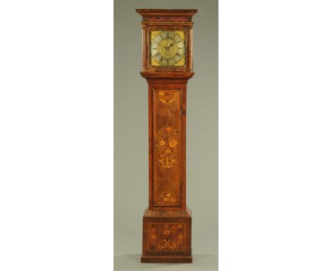 An early 18th century walnut and marquetry longcase clock with two train striking movement by Hen Stockar London, with 12" di