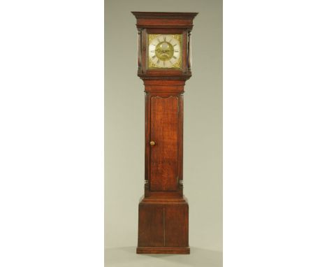 A George III oak longcase clock by Monkhouse Carlisle, with 30 hour movement with silvered brass dial and date aperture, the 