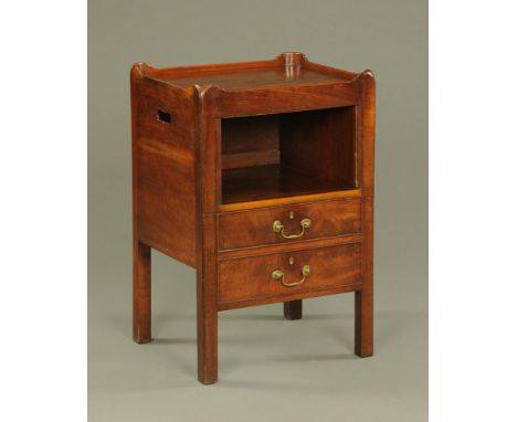 A Georgian mahogany commode cabinet, previously with tambour front, now with open cupboard with commode drawer beneath.  Heig