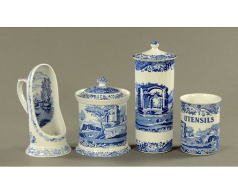 Four pieces of Spode Italian design, including night light candle limited edition 286/750, two lidded jars and a utensil pot.
