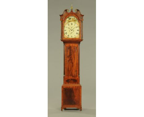 A George II mahogany longcase clock with eight day striking movement by W Gregor Edinburgh, swans neck pediment with blind fr