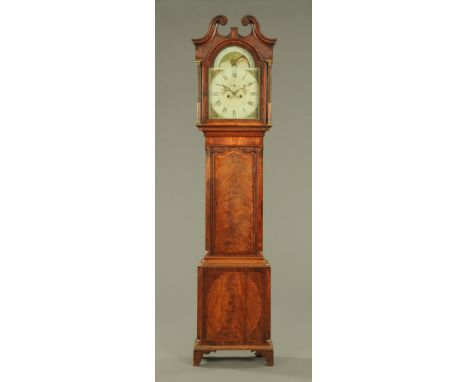 A George III mahogany longcase clock with eight day striking movement by Hudson Nottingham, the case with swans neck pediment