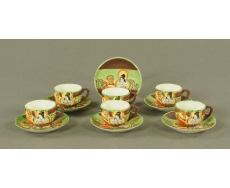 A vintage cased Chinese coffee service, 6 cups and saucers.