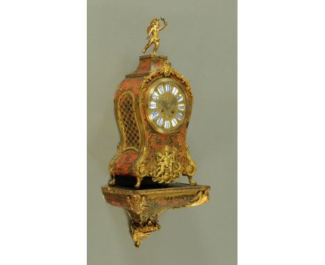 A 19th century French boulle marquetry bracket clock, with bracket, with two train Japy Freres movement.  Clock height 47 cm,