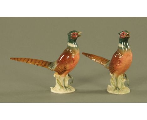 A pair of Goebel porcelain pheasants, impressed and printed marks.  Height 14 cm. CONDITION REPORT: Both pheasants are in ext