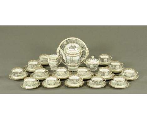 A Czechoslovakian porcelain coffee service, comprising coffeepot, milk jug, sucriere, 15 cups, 18 saucers, 8 plates and sandw