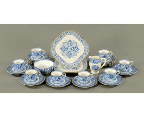 A Copeland Spode blue white and gilt tea service, Victorian, comprising 8 cups, 12 plates, 10 saucers, cream jug, sugar basin