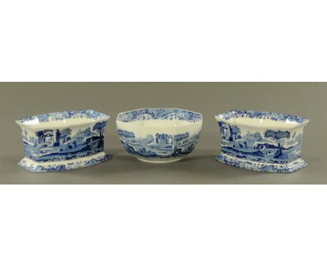 Three Spode Italian 1816 design pieces, comprising two matching bowls and an octagonal bowl.  Each width 25 cm.