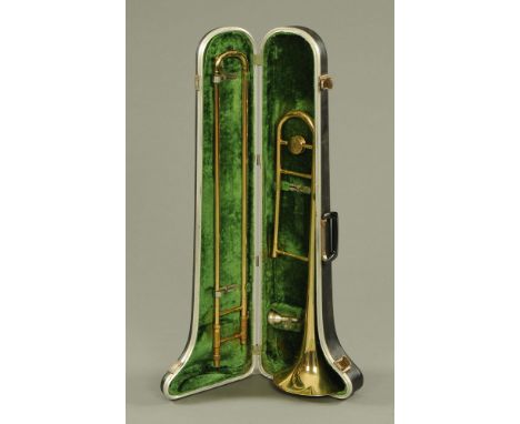 A vintage cased trombone "Gaudet", by Antoine Courtois.
