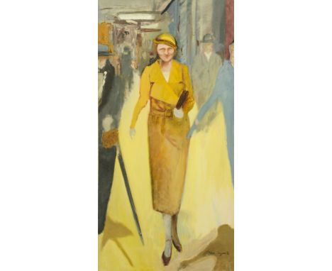 Thora Clyne, oil on canvas, full length portrait of a lady.  152.5 cm x 76 cm, signed and dated 1980.