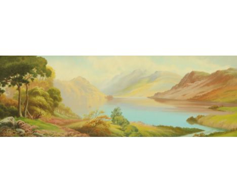 Roland Stead, watercolour "Crummock Water from Scale Hill".  27 cm x 77 cm, framed, signed.