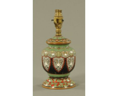 A Chinese cloisonne table lamp base.  Height including light fitting 28 cm. CONDITION REPORT: The lamp base is in reasonably 