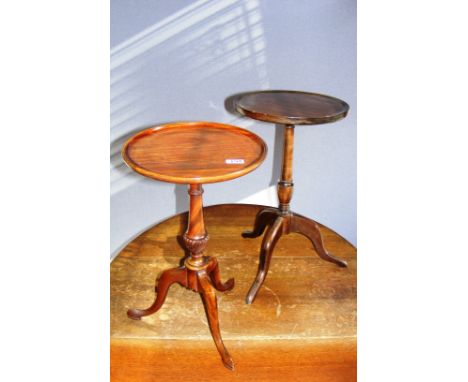 Two Victorian mahogany wine tables, standing on tripod cabriole legs. 