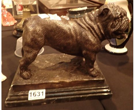 Signed bronze Bulldog on marble base L: 30 cm 