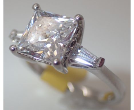 925 silver rhodium plated princess cut solitaire ring size J/K