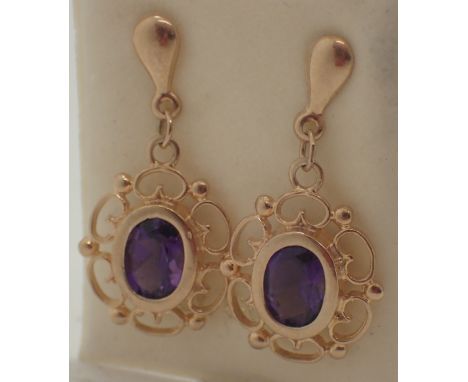 9ct gold amethyst set drop earrings 