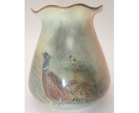 Royal Worcester small Stinton Pheasants vase H: 9 cm