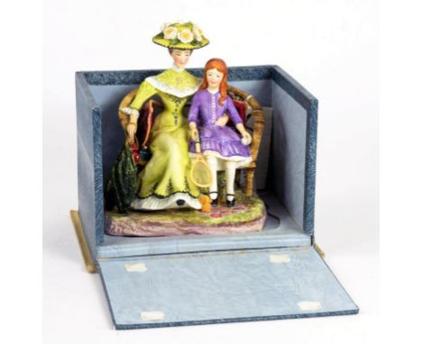 A ROYAL WORCESTER GROUP OF 'CHARLOTTE AND JANE' FROM THE VICTORIAN SERIES MODELLED BY RONALD VAN RUYCKEVELT, 16CM H, PRINTED 