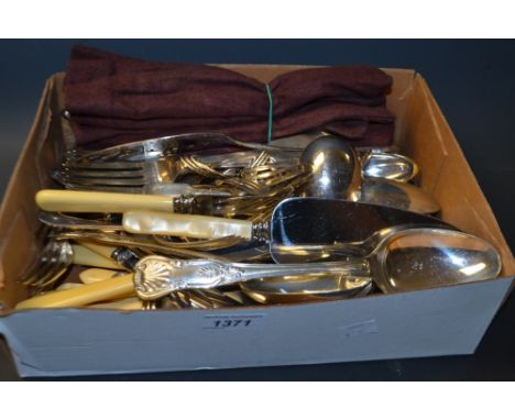 Flatware - a Victorian silver dinner fork, London 1860; a small quantity of Kings pattern EPNS forks and spoons; bone handle 