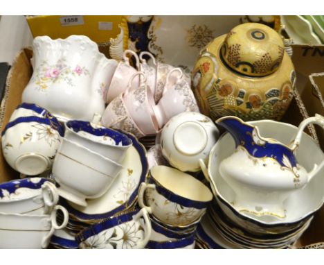 A Coalport two handled bread and butter plate, printed with fanciful birds; other 19th century Staffordshire blue and white t