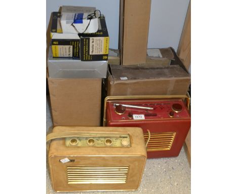Two Hacker retro radios; camera equipment, Sankyo micro zoom, tripod, projector; etc.