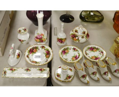 Ceramics - Royal Albert Old Country Roses vase, candlestick, a pair of shoes, another similar, tray etc 
