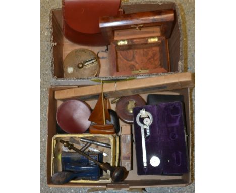 Scientific Instruments - a clinometer, cased; an Ultra lens, cased; a brass recording clock; a Fowler's Magnum long scale cal