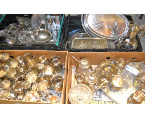 An EPNS pierced gallery tray; others, similar; EPNS tea and coffee service; goblets; tankards; qty