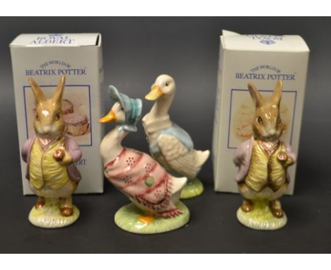 A Royal Albert Beatrix Potter model Mr Benjamin Bunny x 2;  Mr Drake Puddle-Duck and Jemima Puddle-Duck ,2 boxed (4)