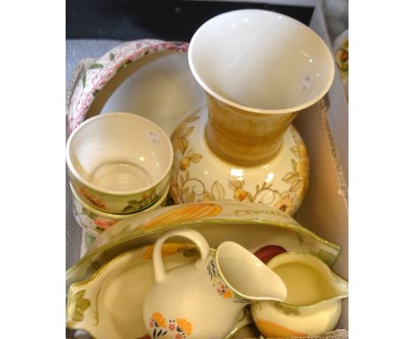 Ceramics - a Poole pottery Kimmeridge jug;  a large Jersey pottery vase, decorated with a floral design;  Poole pottery bowl 
