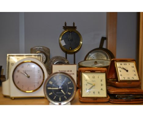 A brass aneroid barometer Shortland Smiths, clocks, barometer, travel clocks, qty