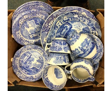 A box containing blue and white Spode china. Est. £20 - £30.